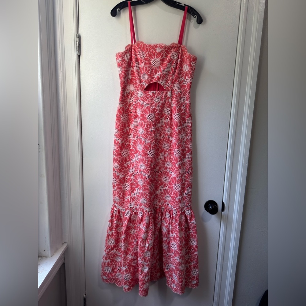 Milly Breanna Tournesol Eyelet Pink Ruffled Tiered Maxi Dress - Picture 2 of 11